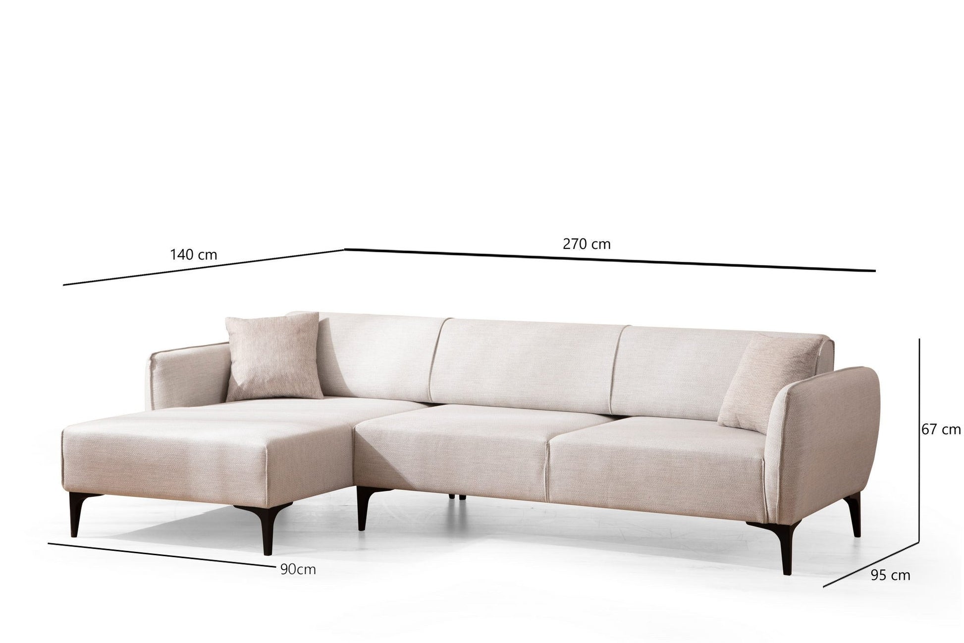Sofá "Belissimo" Chaise Longue de 3 Lugares – Branco – 270x140x95 cm – Design Moderno - A minha loja