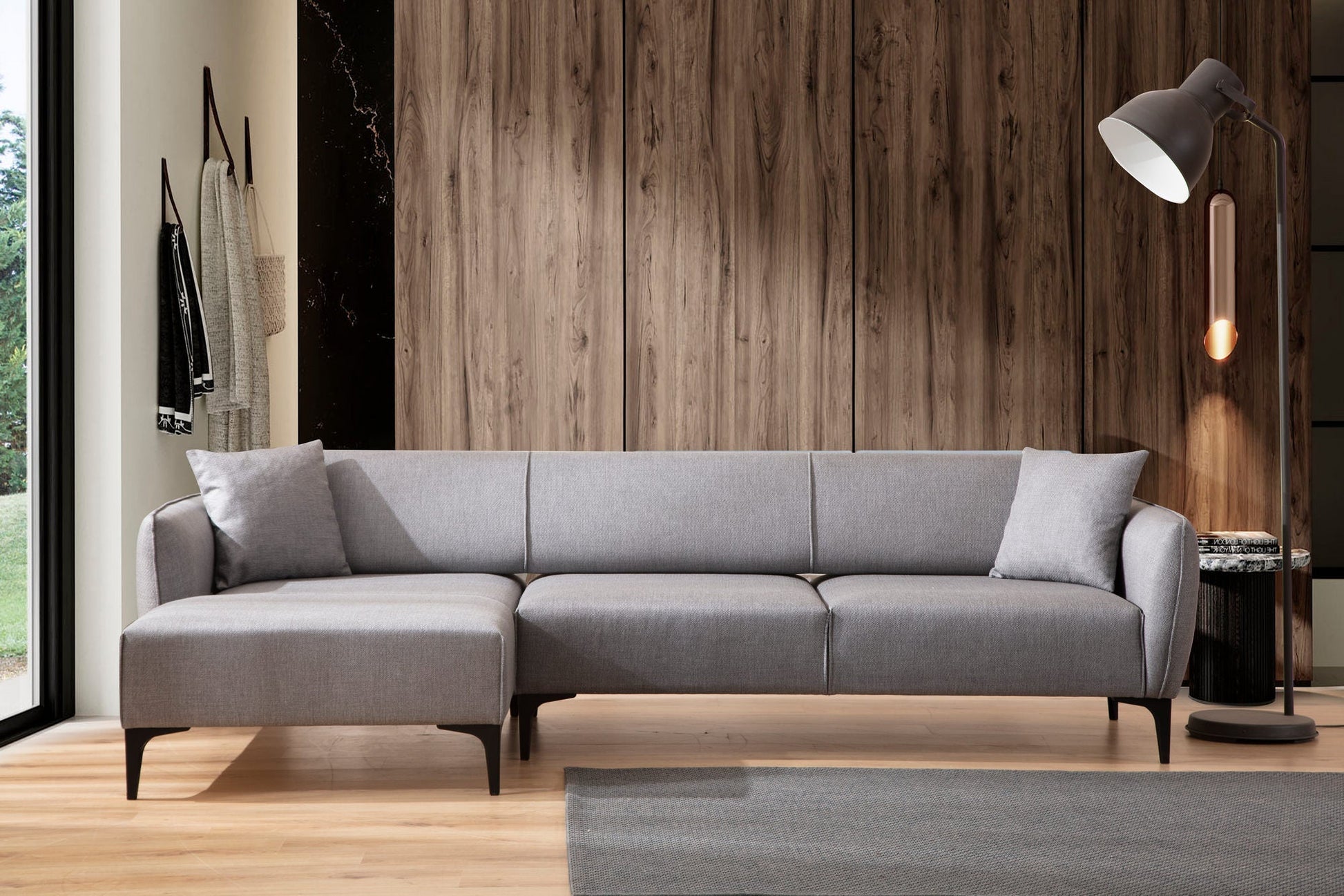 Sofá "Belissimo" Chaise Longue de 3 Lugares – Cinzento – 270x140x95 cm – Design Moderno - A minha loja