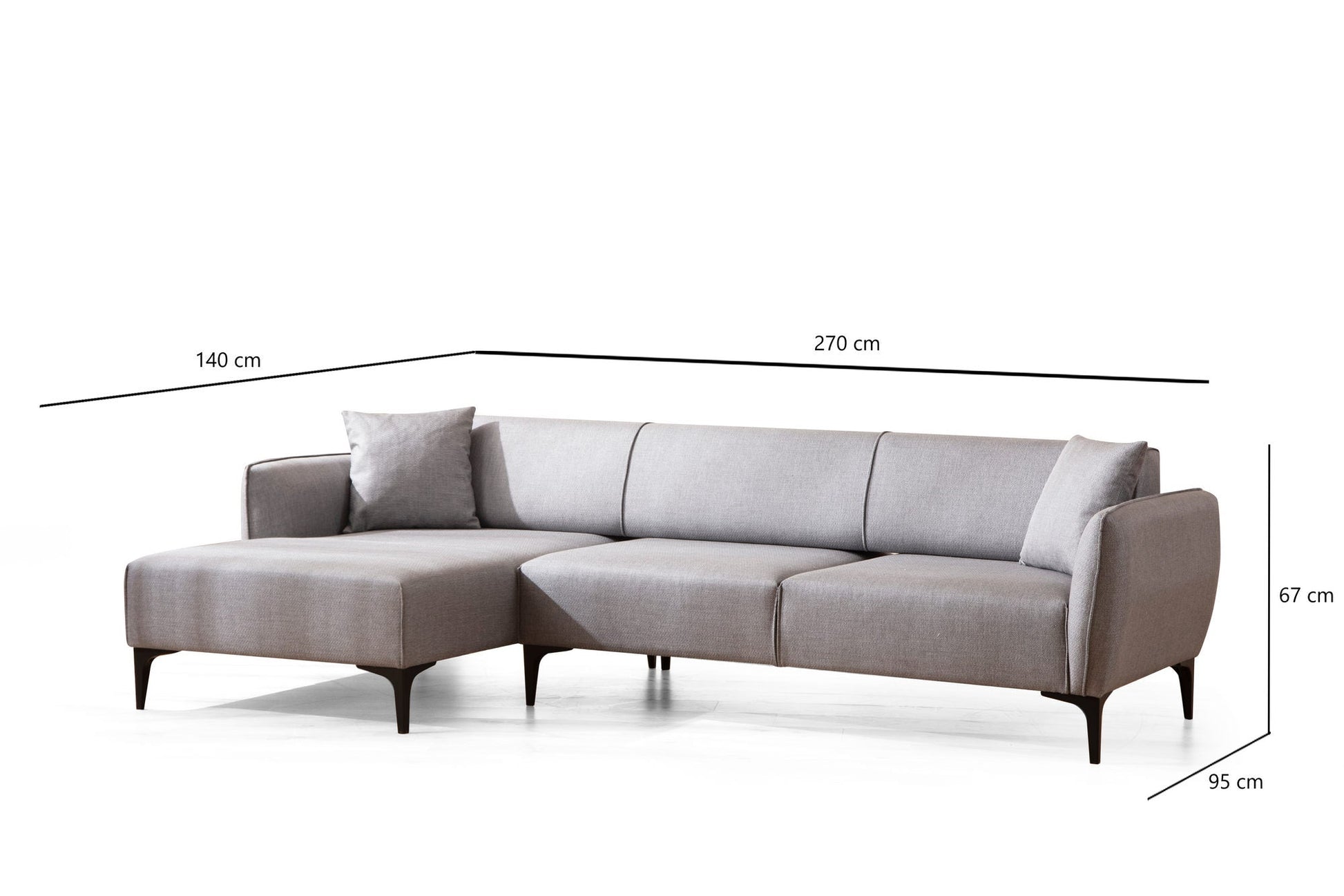 Sofá "Belissimo" Chaise Longue de 3 Lugares – Cinzento – 270x140x95 cm – Design Moderno - A minha loja
