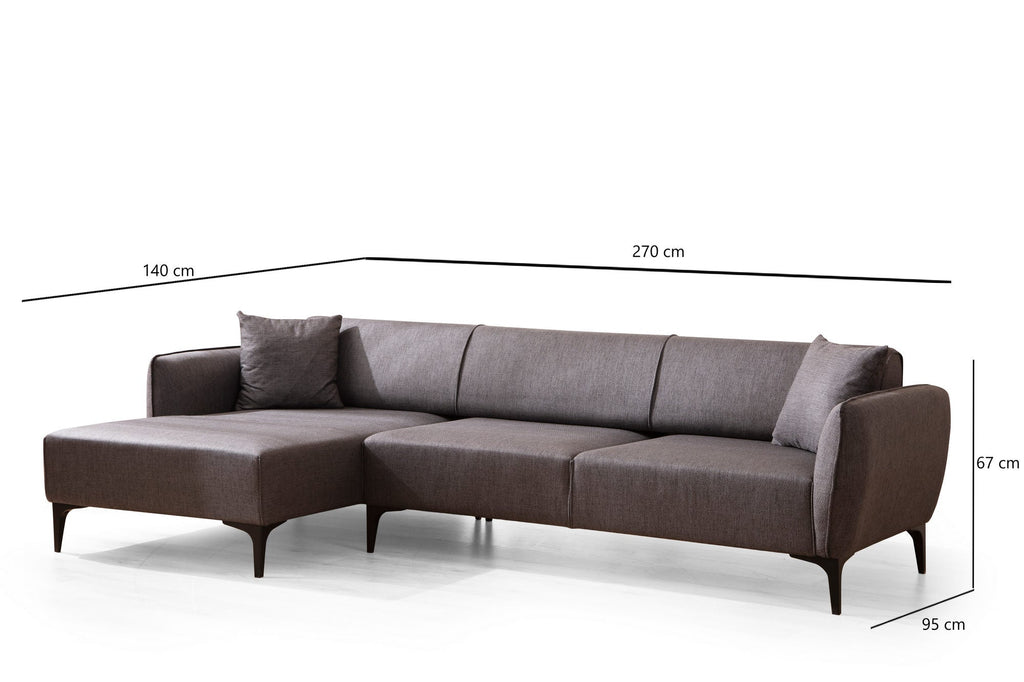 Sofá "Belissimo" Chaise Longue de 3 Lugares – Cinzento Escuro – 270x140x95 cm – Design Moderno - A minha loja