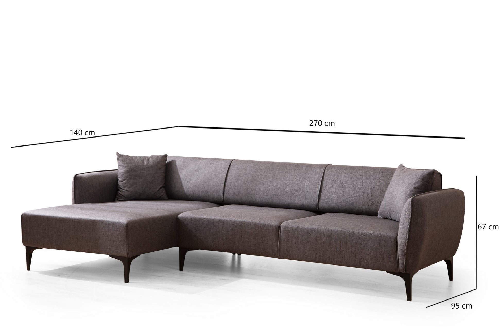 Sofá "Belissimo" Chaise Longue de 3 Lugares – Cinzento Escuro – 270x140x95 cm – Design Moderno - A minha loja