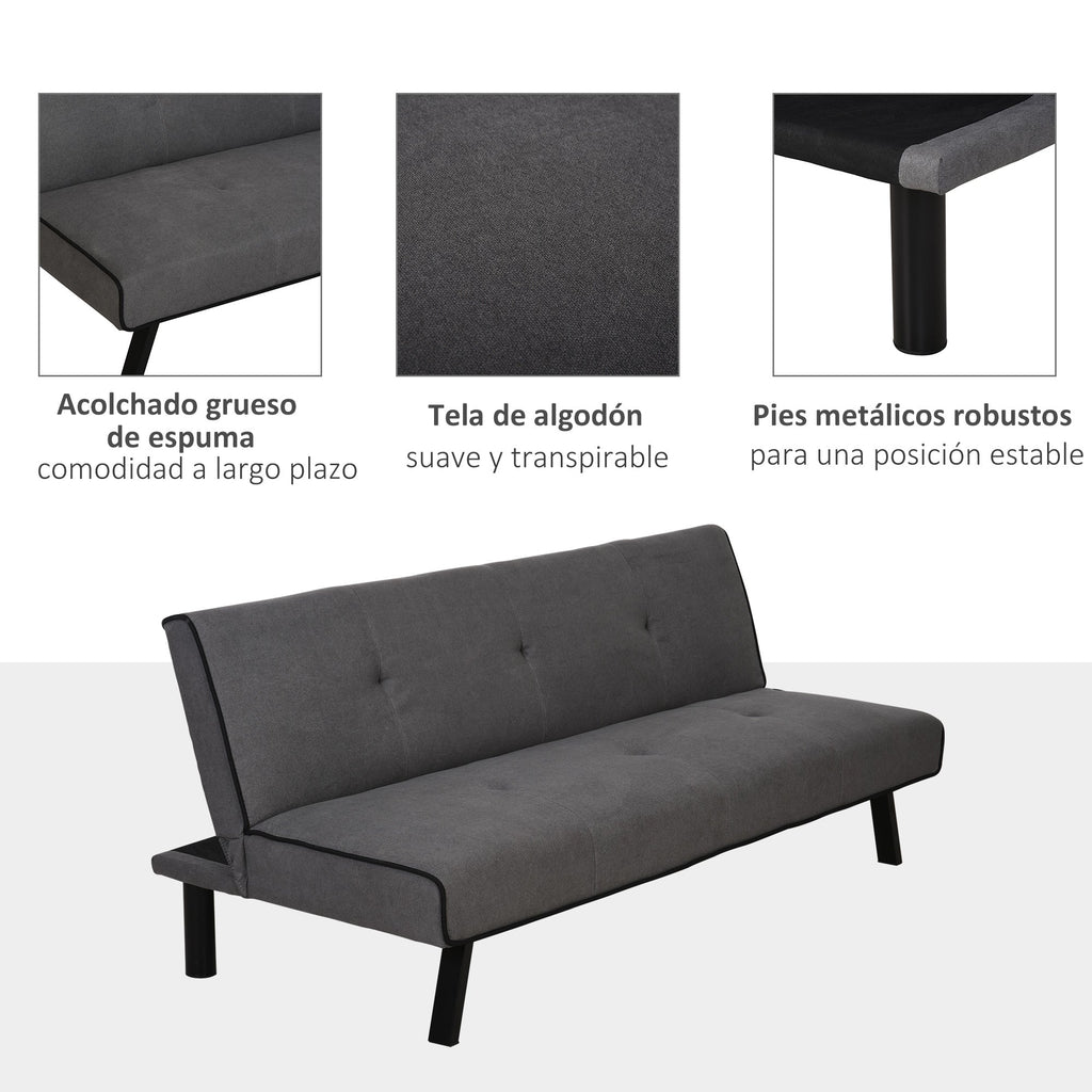 Sofá - cama 3 lugares projeto 2 em 1 Dobrável sem apoio de braços Estofamento em tecido Com toque aveludado Pernas levantadas Estofamento confortável 170x76x72,5 cm Cinza - A minha loja