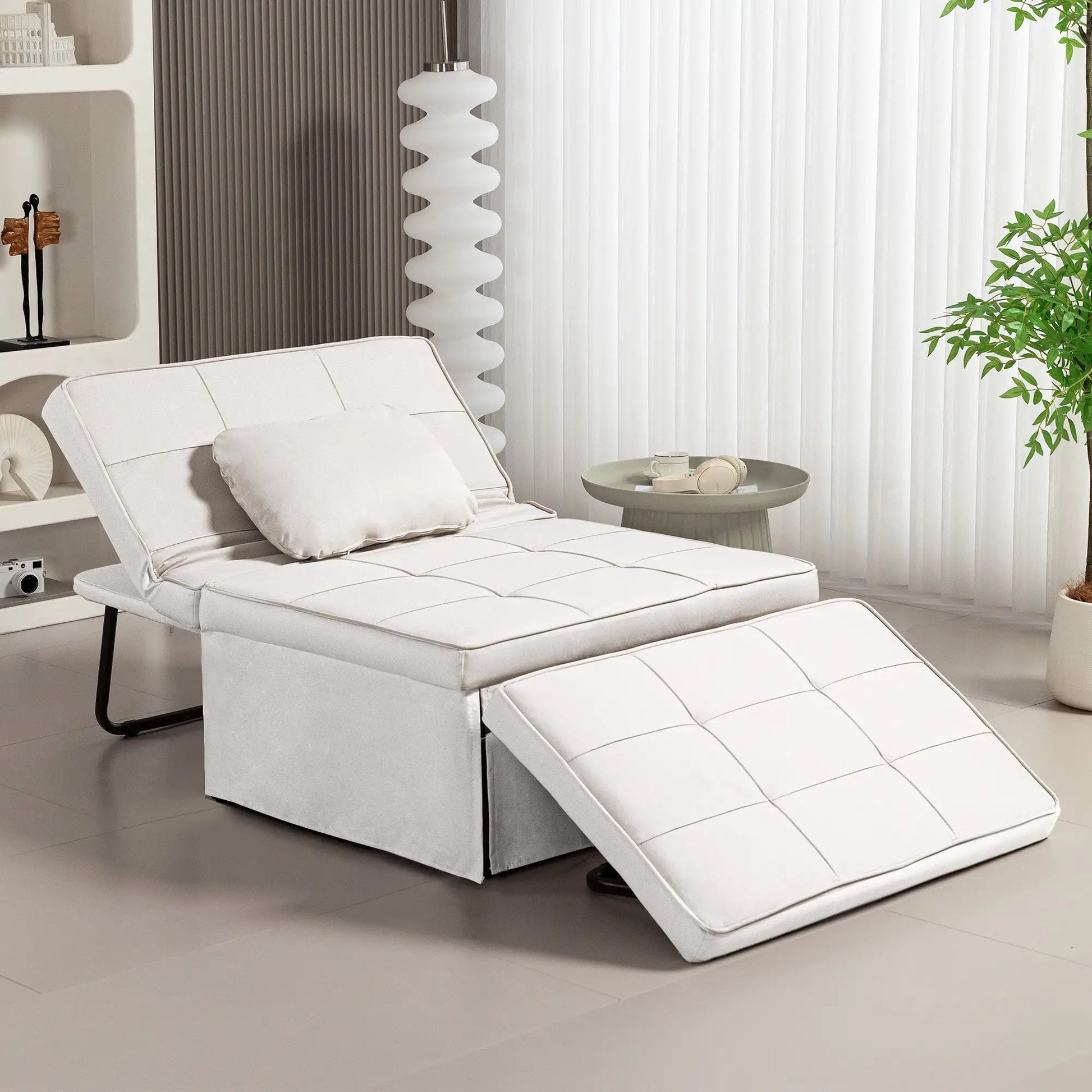 Sofá - Cama "Açores" 3 em 1 - Branco Gelo - 95x179x78 cm - Linho e Metal - Design Moderno - A minha loja