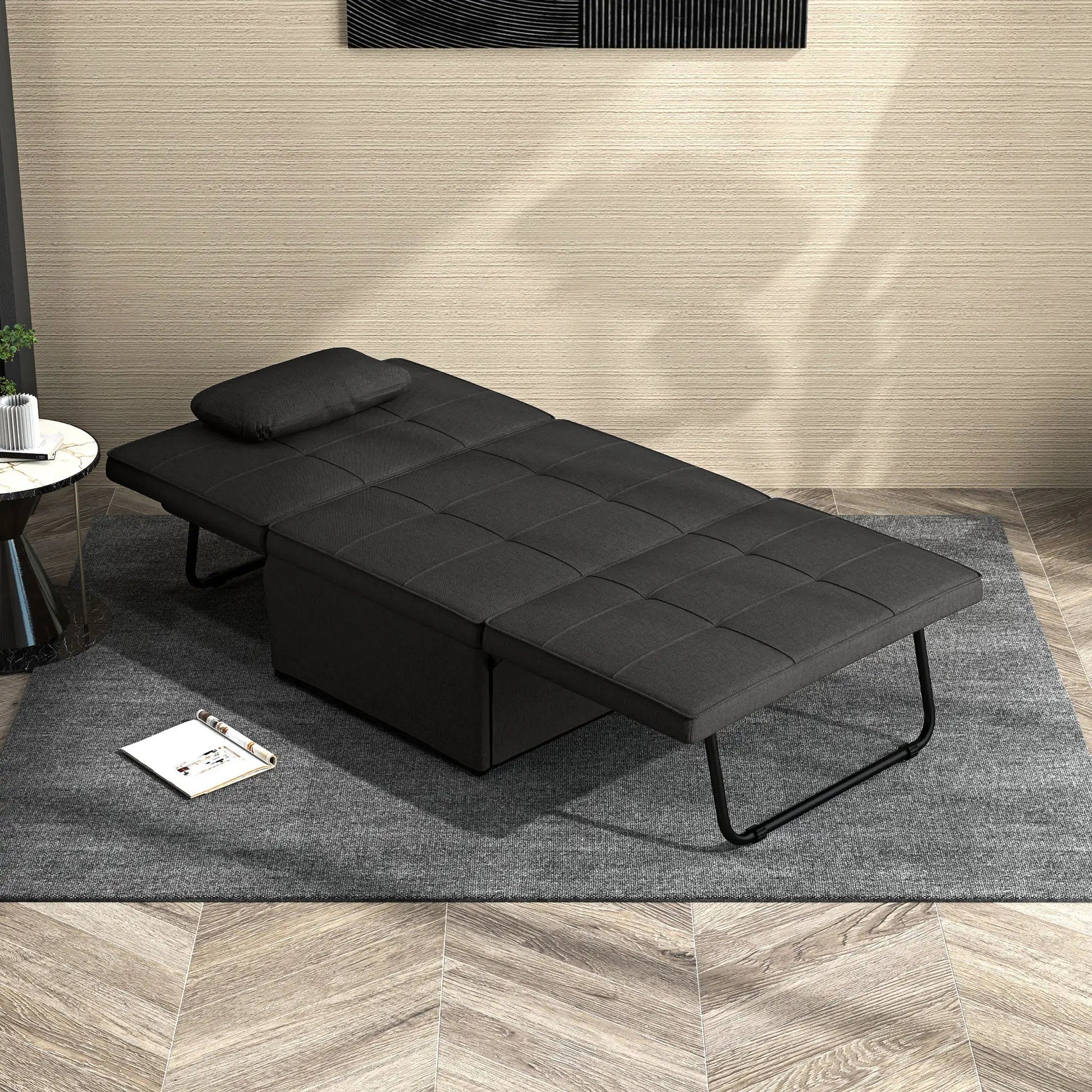 Sofá - Cama "Açores" 3 em 1 - Preto - 95x179x78 cm - Linho e Metal - Design Moderno e Funcional - A minha loja