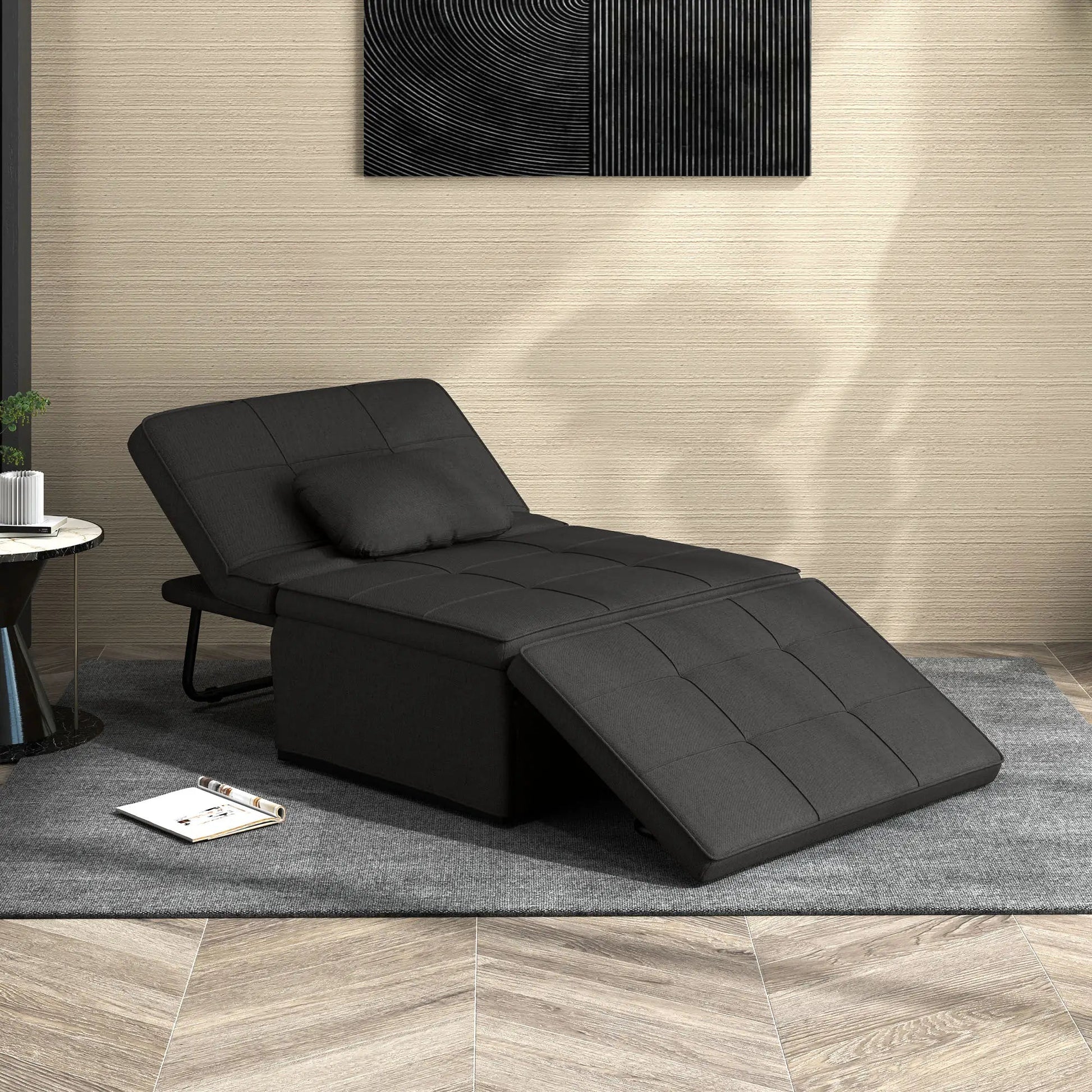 Sofá - Cama "Açores" 3 em 1 - Preto - 95x179x78 cm - Linho e Metal - Design Moderno e Funcional - A minha loja