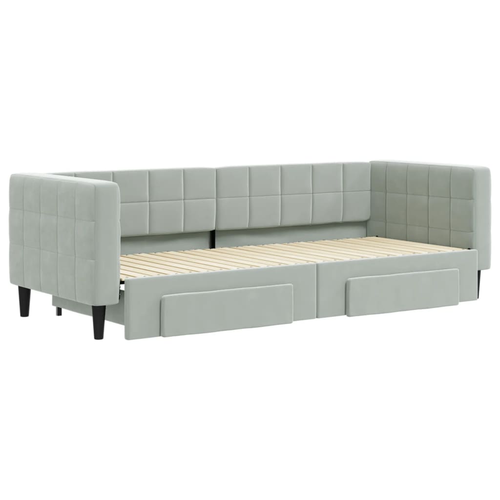 Sofá - cama c/ gavetão e gavetas 80x200 cm veludo cinzento - claro - A minha loja
