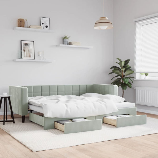Sofá-cama c/ gavetão e gavetas 80x200 cm veludo cinzento-claro