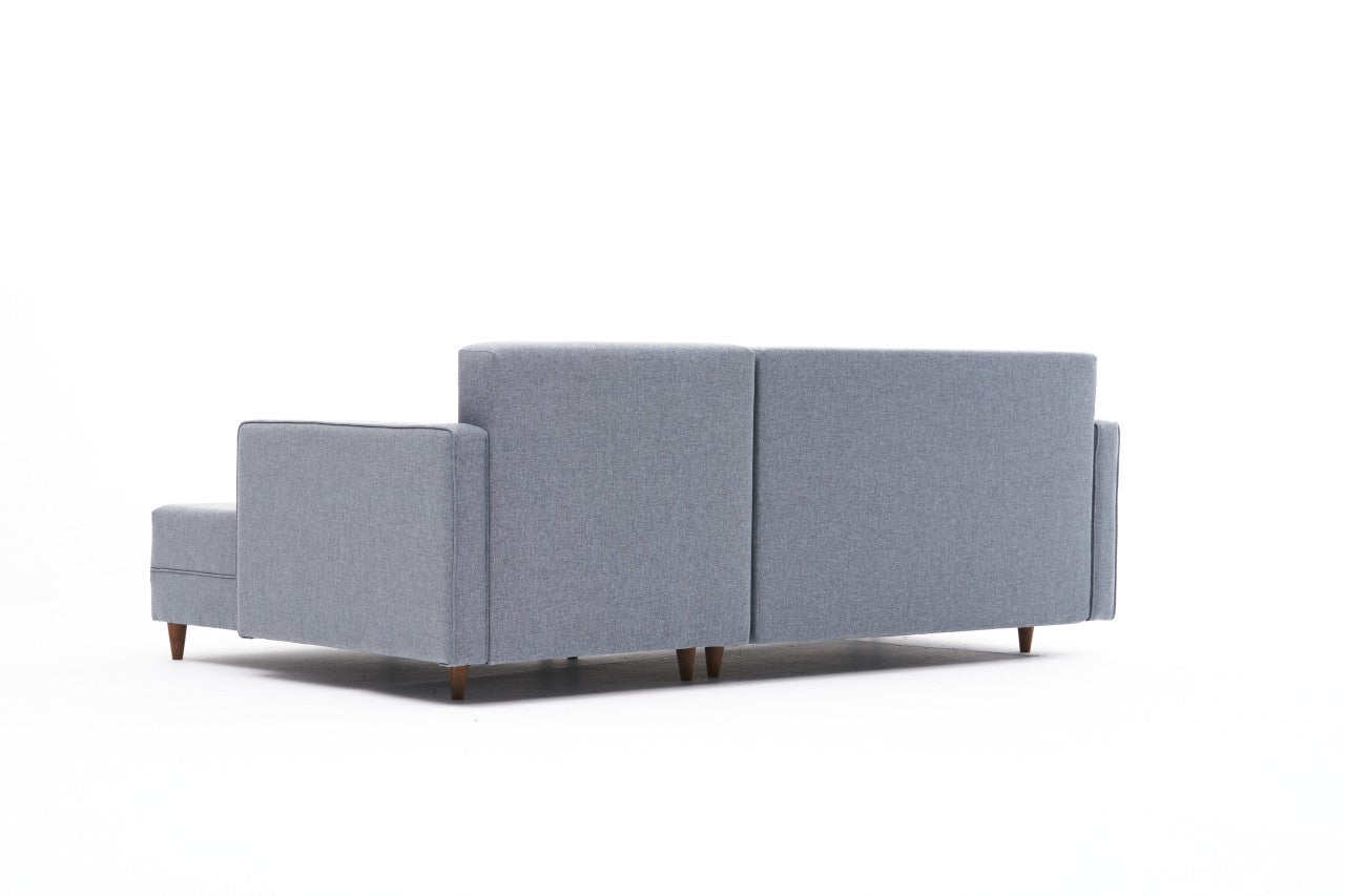 Sofá - Cama Chaise Longue Direito "Monaco" - Azul - 215x80x150 cm - Estrutura em Madeira de Faia - Design Moderno - A minha loja