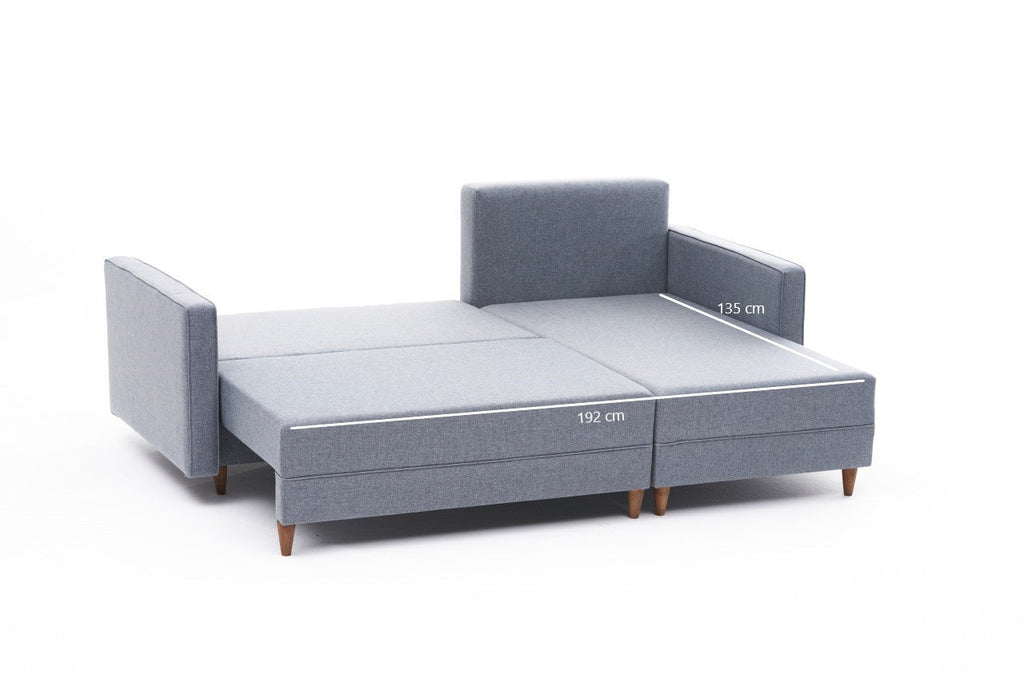 Sofá - Cama Chaise Longue Direito "Monaco" - Azul - 215x80x150 cm - Estrutura em Madeira de Faia - Design Moderno - A minha loja