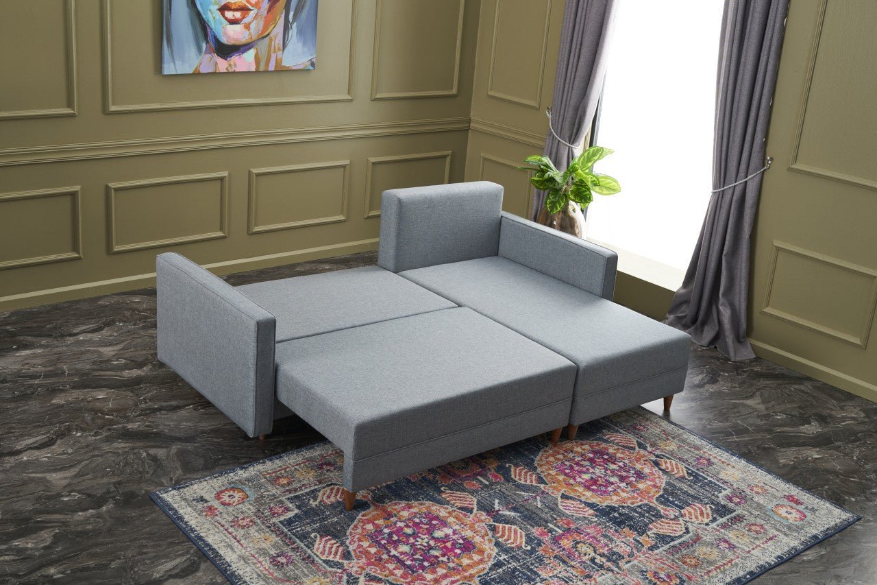 Sofá - Cama Chaise Longue Direito "Monaco" - Azul - 215x80x150 cm - Estrutura em Madeira de Faia - Design Moderno - A minha loja