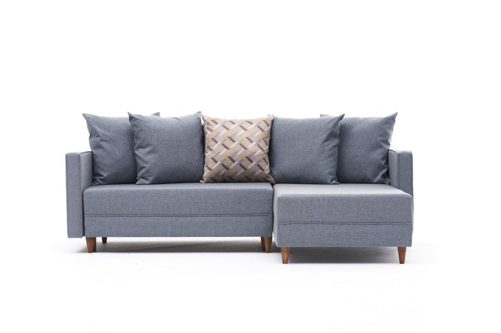 Sofá - Cama Chaise Longue Direito "Monaco" - Azul - 215x80x150 cm - Estrutura em Madeira de Faia - Design Moderno - A minha loja