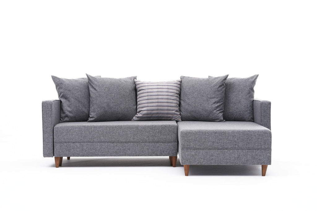 Sofá - Cama Chaise Longue Direito "Monaco" - Cinzento Claro - 215x80x150 cm - Estrutura em Madeira de Faia - Design Moderno - A minha loja