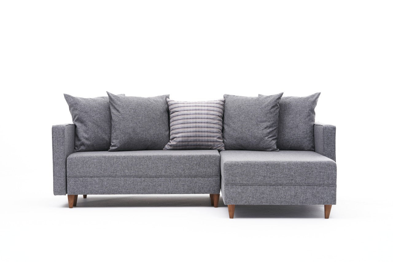 Sofá - Cama Chaise Longue Direito "Monaco" - Cinzento Claro - 215x80x150 cm - Estrutura em Madeira de Faia - Design Moderno - A minha loja