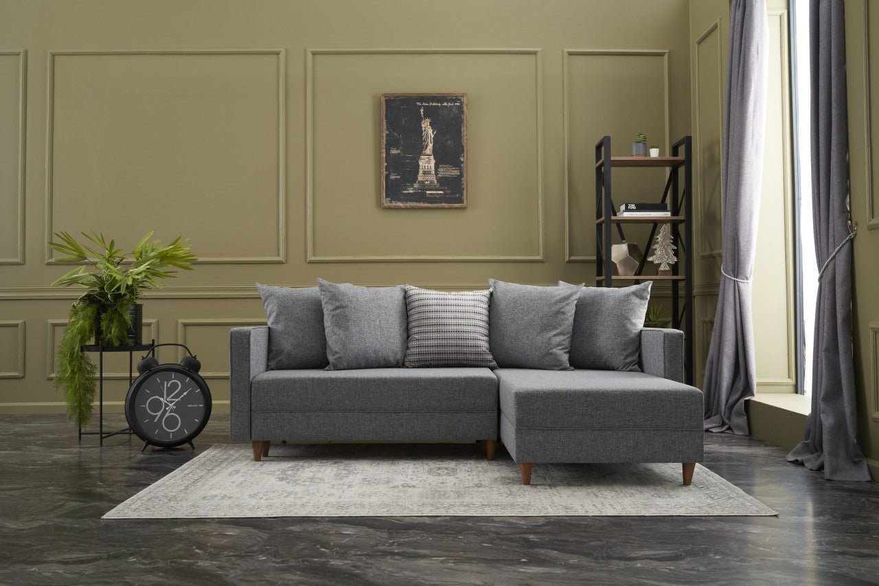Sofá - Cama Chaise Longue Direito "Monaco" - Cinzento Claro - 215x80x150 cm - Estrutura em Madeira de Faia - Design Moderno - A minha loja