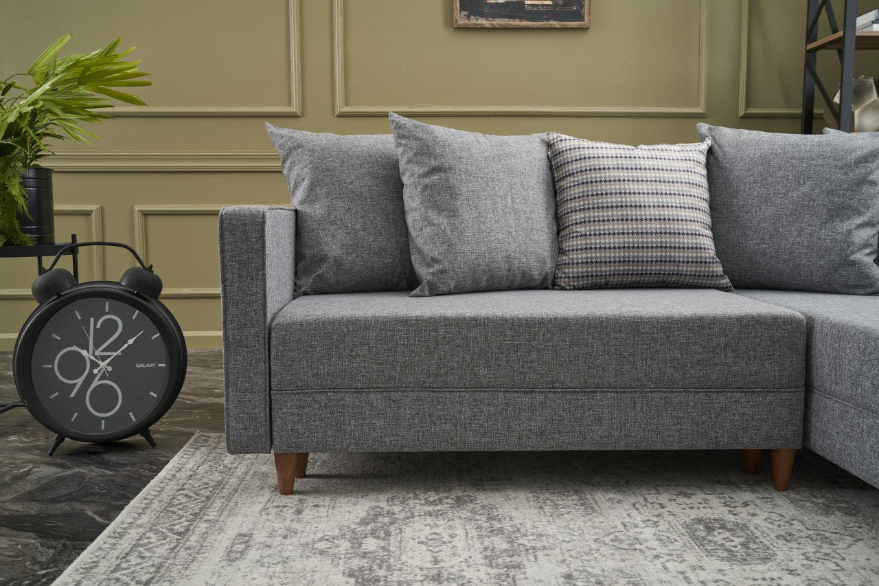 Sofá - Cama Chaise Longue Direito "Monaco" - Cinzento Claro - 215x80x150 cm - Estrutura em Madeira de Faia - Design Moderno - A minha loja