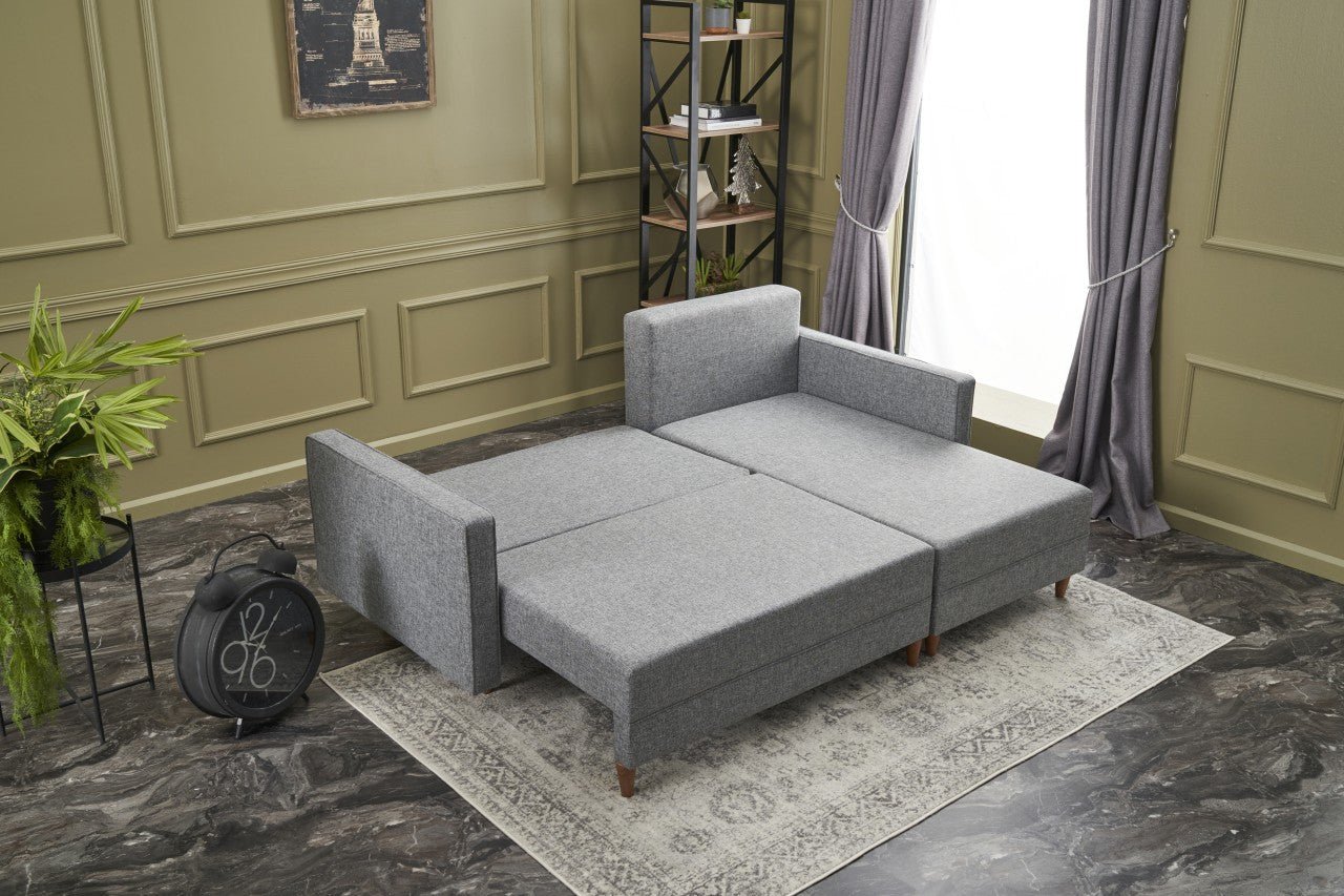Sofá - Cama Chaise Longue Direito "Monaco" - Cinzento Claro - 215x80x150 cm - Estrutura em Madeira de Faia - Design Moderno - A minha loja
