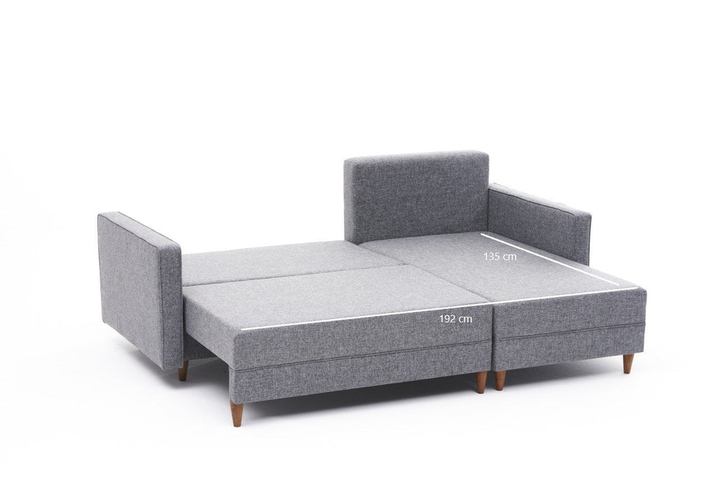 Sofá - Cama Chaise Longue Direito "Monaco" - Cinzento Claro - 215x80x150 cm - Estrutura em Madeira de Faia - Design Moderno - A minha loja