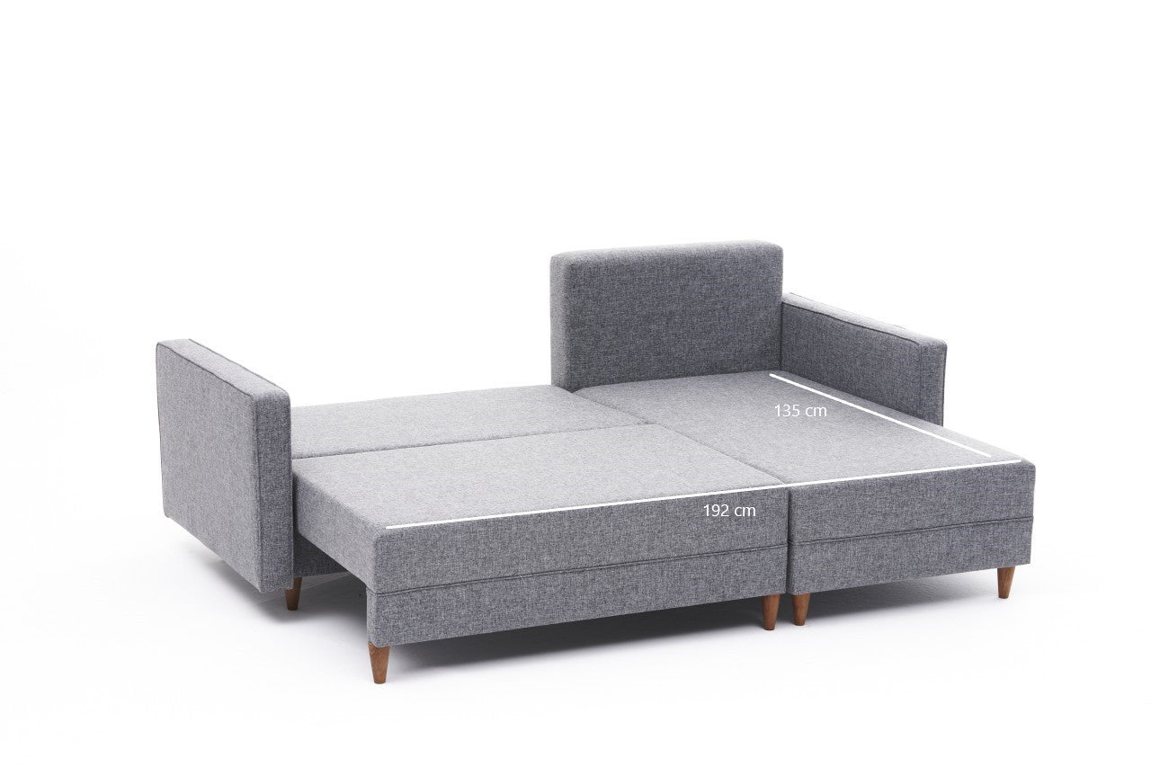 Sofá - Cama Chaise Longue Direito "Monaco" - Cinzento Claro - 215x80x150 cm - Estrutura em Madeira de Faia - Design Moderno - A minha loja