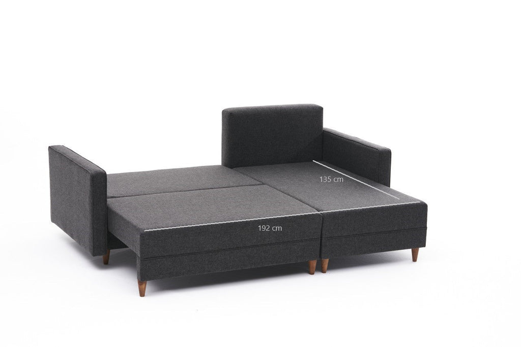 Sofá - Cama Chaise Longue Direito "Monaco" - Cinzento Escuro - 215x80x150 cm - Estrutura em Madeira de Faia - Design Moderno - A minha loja