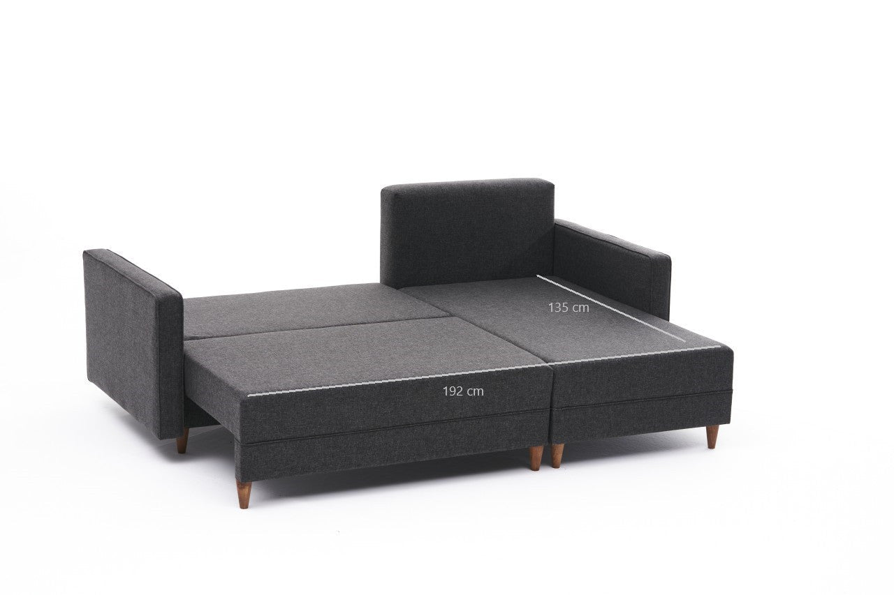Sofá - Cama Chaise Longue Direito "Monaco" - Cinzento Escuro - 215x80x150 cm - Estrutura em Madeira de Faia - Design Moderno - A minha loja