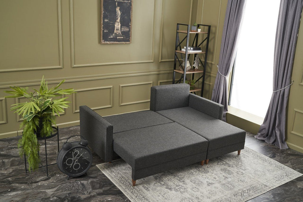 Sofá - Cama Chaise Longue Direito "Monaco" - Cinzento Escuro - 215x80x150 cm - Estrutura em Madeira de Faia - Design Moderno - A minha loja