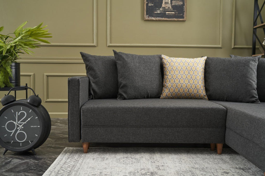 Sofá - Cama Chaise Longue Direito "Monaco" - Cinzento Escuro - 215x80x150 cm - Estrutura em Madeira de Faia - Design Moderno - A minha loja