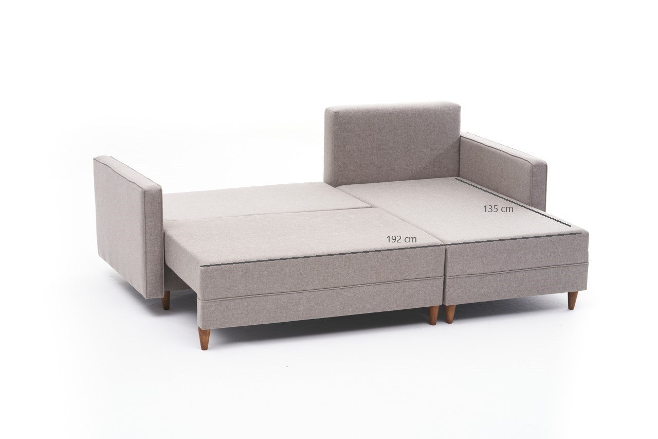 Sofá - Cama Chaise Longue Direito "Monaco" - Creme - 215x80x150 cm - Estrutura em Madeira de Faia - Design Moderno - A minha loja
