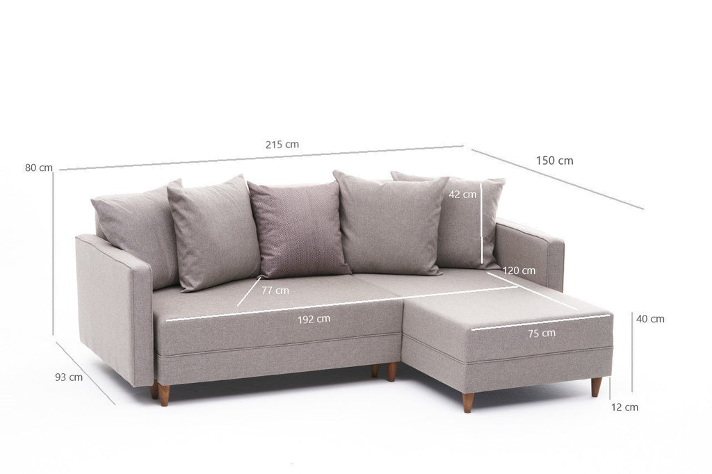 Sofá - Cama Chaise Longue Direito "Monaco" - Creme - 215x80x150 cm - Estrutura em Madeira de Faia - Design Moderno - A minha loja