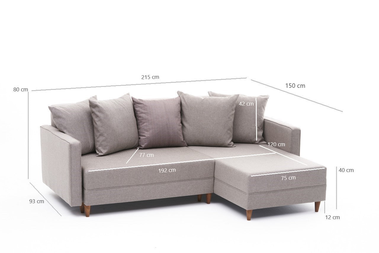 Sofá - Cama Chaise Longue Direito "Monaco" - Creme - 215x80x150 cm - Estrutura em Madeira de Faia - Design Moderno - A minha loja