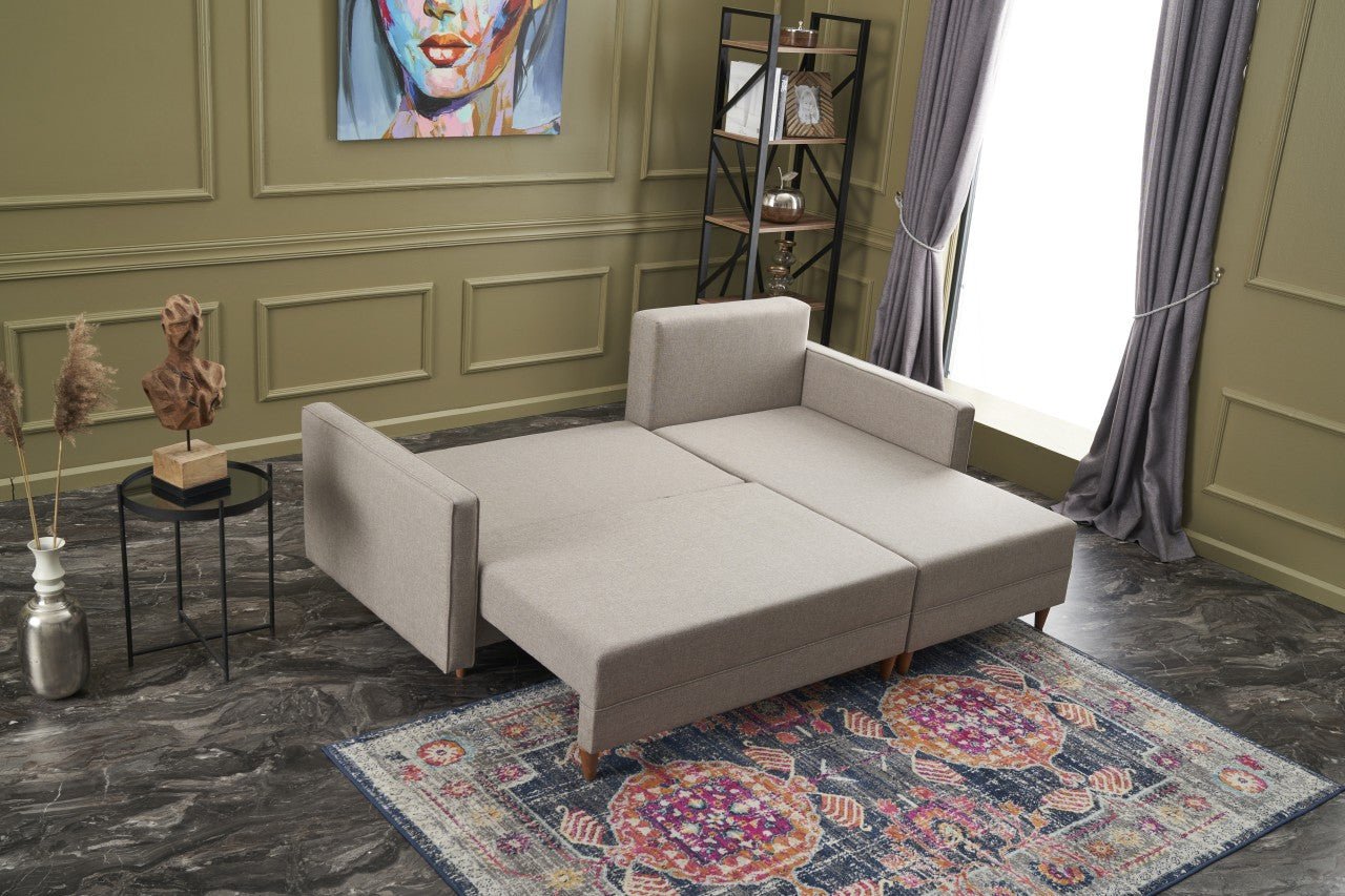 Sofá - Cama Chaise Longue Direito "Monaco" - Creme - 215x80x150 cm - Estrutura em Madeira de Faia - Design Moderno - A minha loja