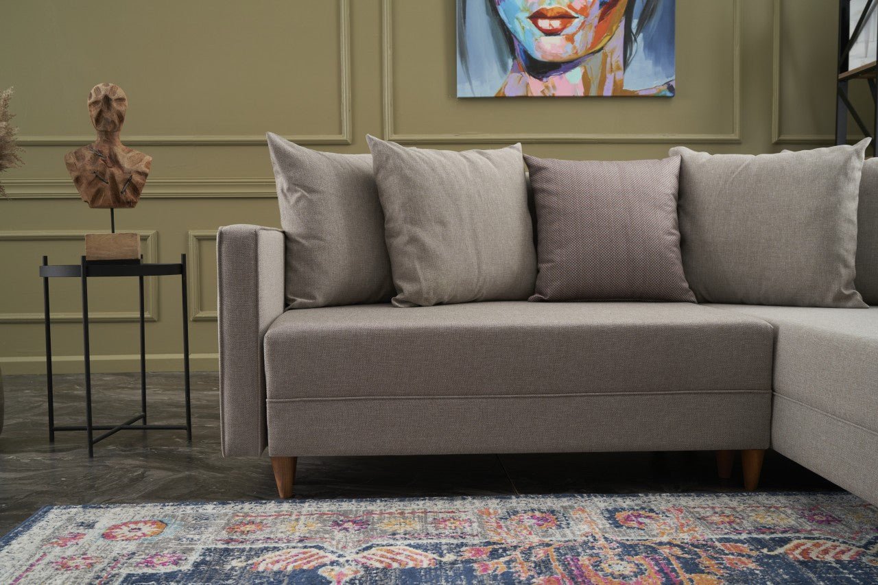 Sofá - Cama Chaise Longue Direito "Monaco" - Creme - 215x80x150 cm - Estrutura em Madeira de Faia - Design Moderno - A minha loja