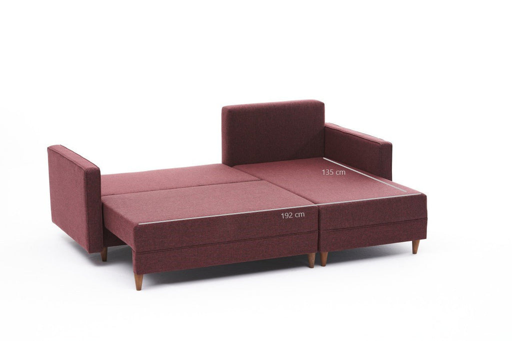 Sofá - Cama Chaise Longue Direito "Monaco" - Vermelho Tinto - 215x80x150 cm - Estrutura em Madeira de Faia - Design Moderno - A minha loja