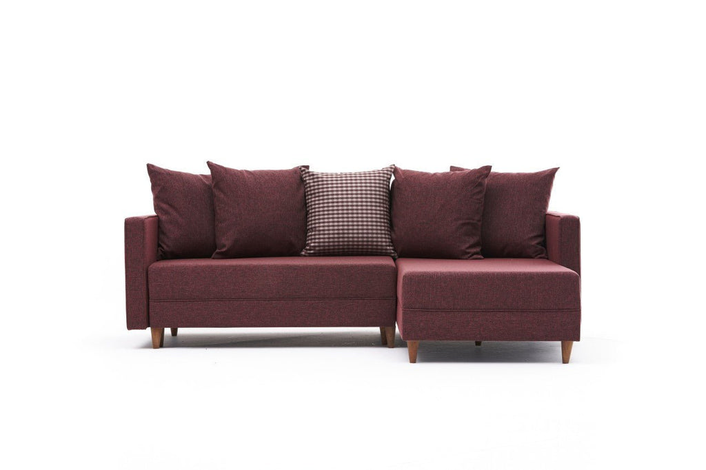 Sofá - Cama Chaise Longue Direito "Monaco" - Vermelho Tinto - 215x80x150 cm - Estrutura em Madeira de Faia - Design Moderno - A minha loja