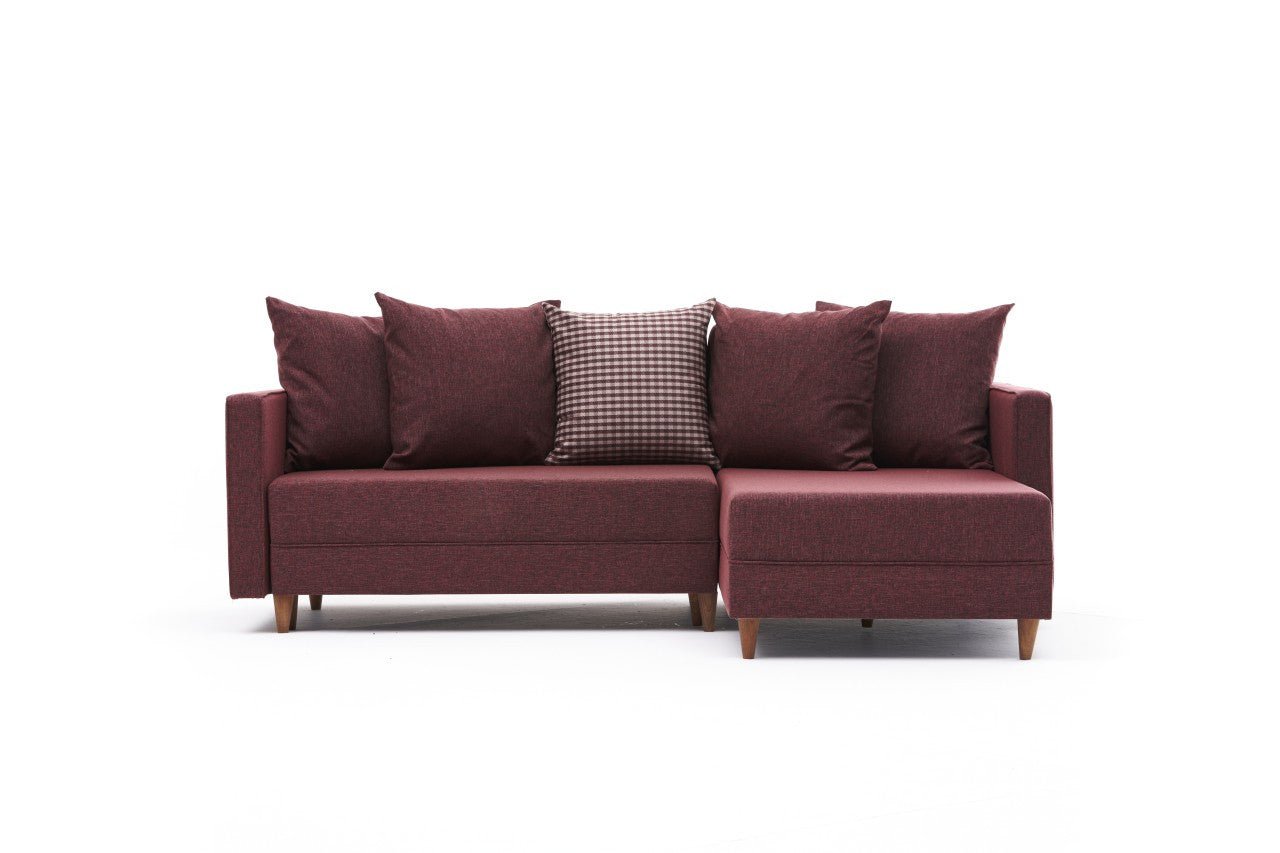 Sofá - Cama Chaise Longue Direito "Monaco" - Vermelho Tinto - 215x80x150 cm - Estrutura em Madeira de Faia - Design Moderno - A minha loja