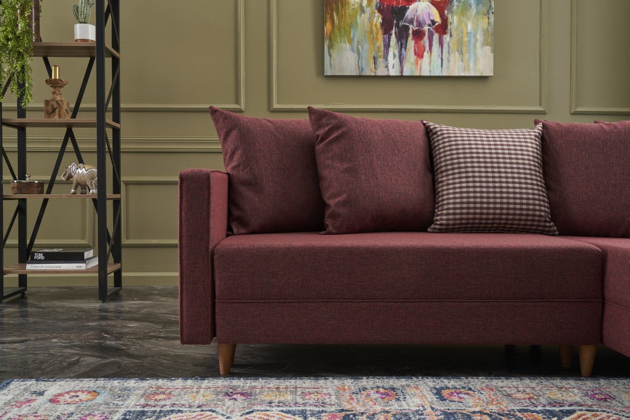 Sofá - Cama Chaise Longue Direito "Monaco" - Vermelho Tinto - 215x80x150 cm - Estrutura em Madeira de Faia - Design Moderno - A minha loja