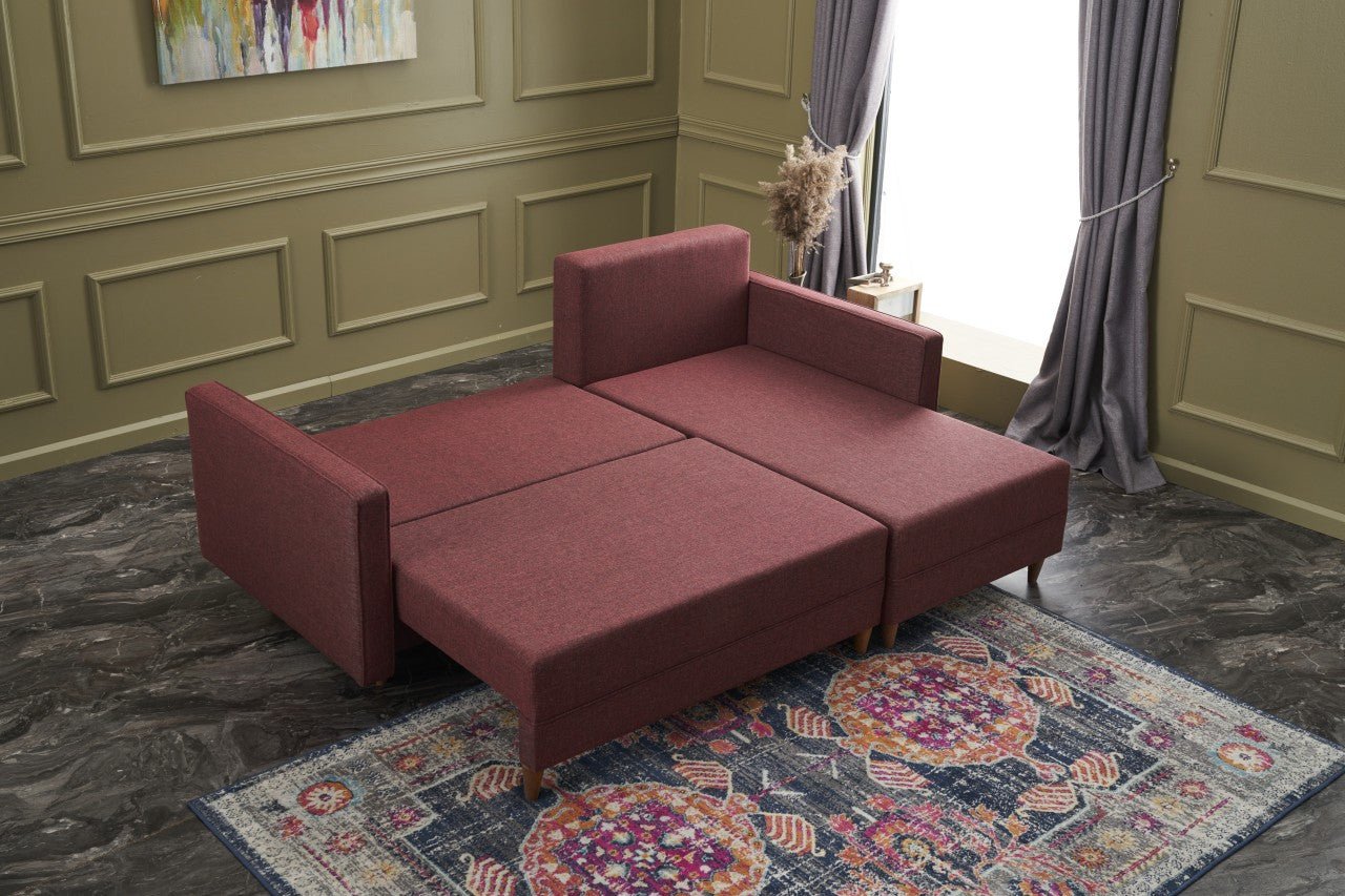 Sofá - Cama Chaise Longue Direito "Monaco" - Vermelho Tinto - 215x80x150 cm - Estrutura em Madeira de Faia - Design Moderno - A minha loja