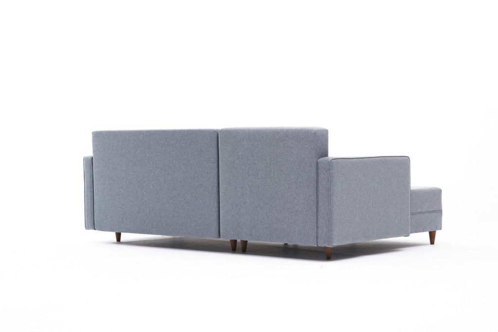 Sofá - Cama Chaise Longue Esquerdo "Monaco" - Azul - 215x80x150 cm - Estrutura em Madeira de Faia - Design Moderno - A minha loja