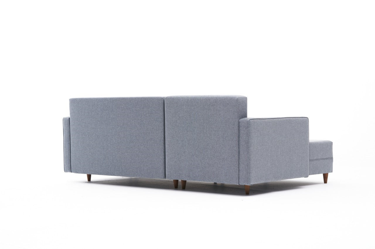 Sofá - Cama Chaise Longue Esquerdo "Monaco" - Azul - 215x80x150 cm - Estrutura em Madeira de Faia - Design Moderno - A minha loja
