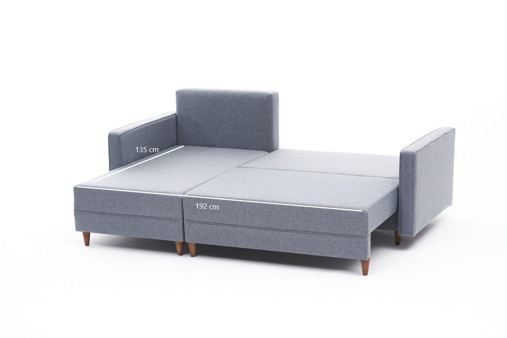 Sofá - Cama Chaise Longue Esquerdo "Monaco" - Azul - 215x80x150 cm - Estrutura em Madeira de Faia - Design Moderno - A minha loja