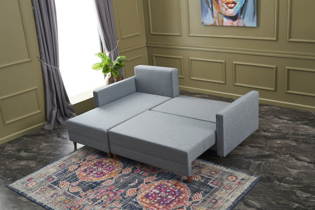 Sofá - Cama Chaise Longue Esquerdo "Monaco" - Azul - 215x80x150 cm - Estrutura em Madeira de Faia - Design Moderno - A minha loja