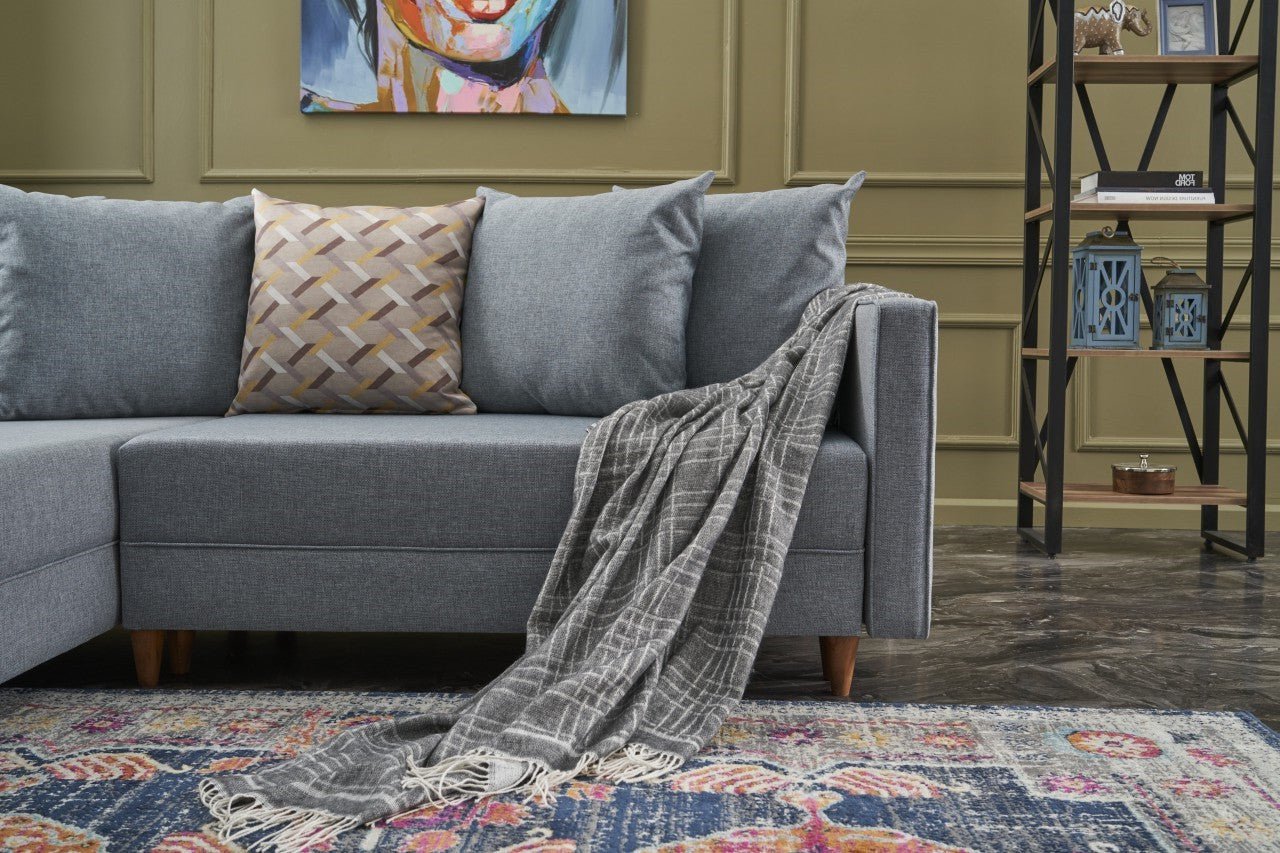 Sofá - Cama Chaise Longue Esquerdo "Monaco" - Azul - 215x80x150 cm - Estrutura em Madeira de Faia - Design Moderno - A minha loja