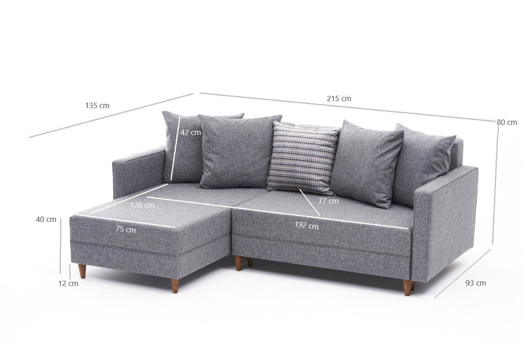 Sofá - Cama Chaise Longue Esquerdo "Monaco" - Cinzento Claro - 215x80x150 cm - Estrutura em Madeira de Faia - Design Moderno - A minha loja