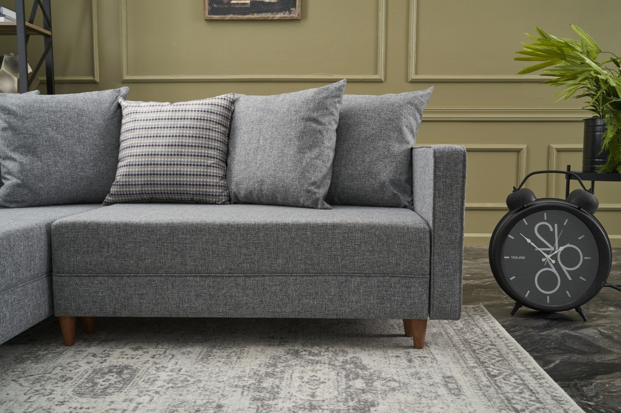 Sofá - Cama Chaise Longue Esquerdo "Monaco" - Cinzento Claro - 215x80x150 cm - Estrutura em Madeira de Faia - Design Moderno - A minha loja