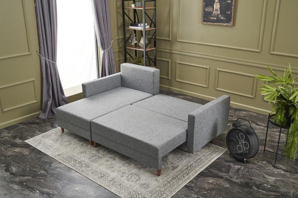 Sofá - Cama Chaise Longue Esquerdo "Monaco" - Cinzento Claro - 215x80x150 cm - Estrutura em Madeira de Faia - Design Moderno - A minha loja