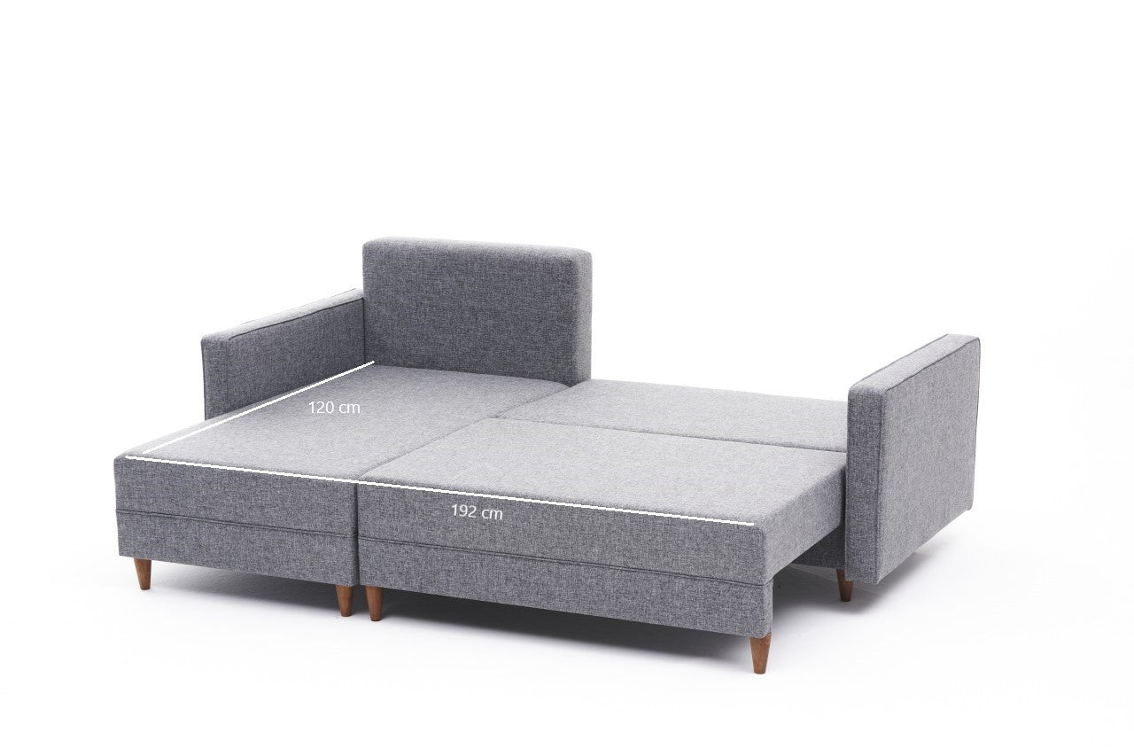 Sofá - Cama Chaise Longue Esquerdo "Monaco" - Cinzento Claro - 215x80x150 cm - Estrutura em Madeira de Faia - Design Moderno - A minha loja