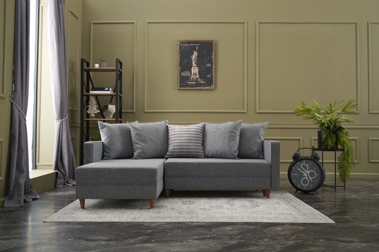 Sofá - Cama Chaise Longue Esquerdo "Monaco" - Cinzento Claro - 215x80x150 cm - Estrutura em Madeira de Faia - Design Moderno - A minha loja