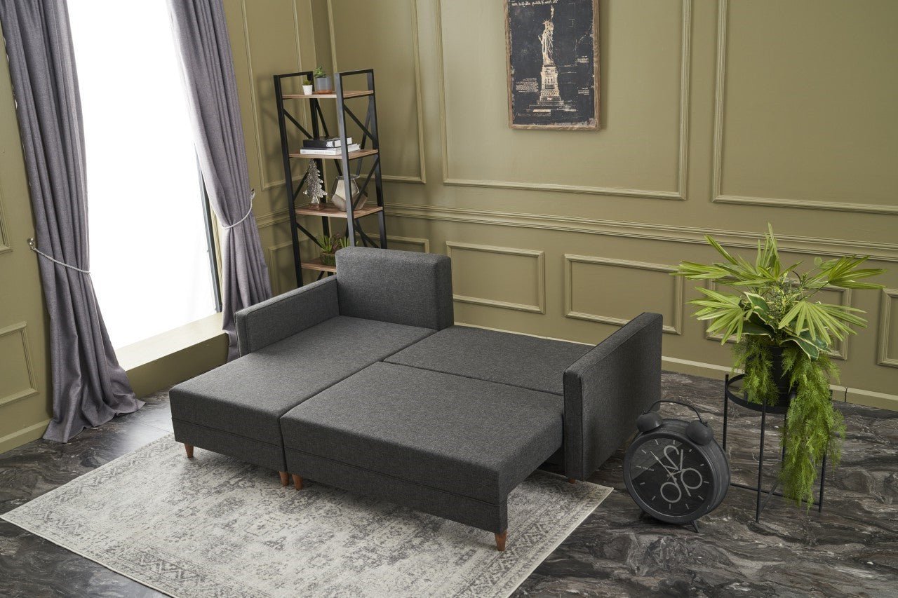 Sofá - Cama Chaise Longue Esquerdo "Monaco" - Cinzento Escuro - 215x80x150 cm - Estrutura em Madeira de Faia - Design Moderno - A minha loja