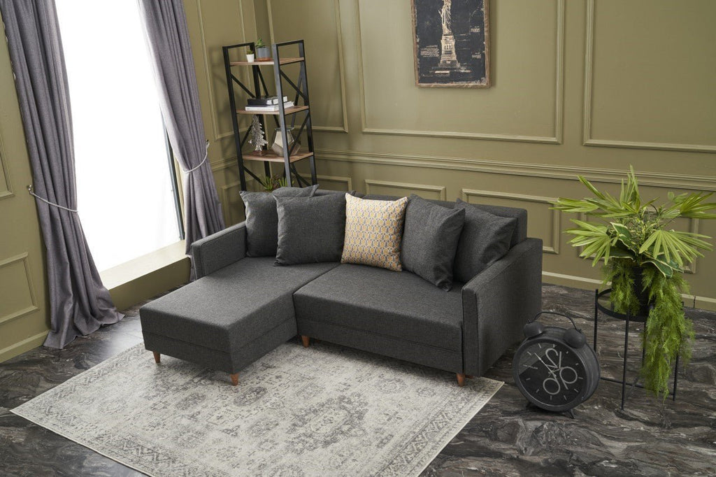 Sofá - Cama Chaise Longue Esquerdo "Monaco" - Cinzento Escuro - 215x80x150 cm - Estrutura em Madeira de Faia - Design Moderno - A minha loja