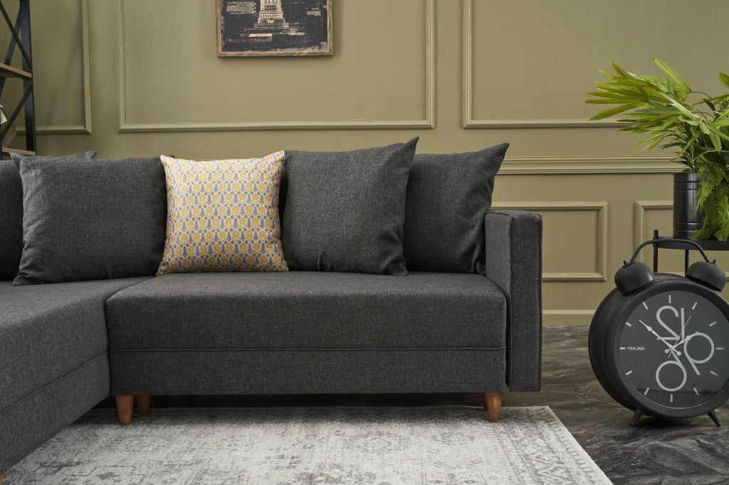 Sofá - Cama Chaise Longue Esquerdo "Monaco" - Cinzento Escuro - 215x80x150 cm - Estrutura em Madeira de Faia - Design Moderno - A minha loja