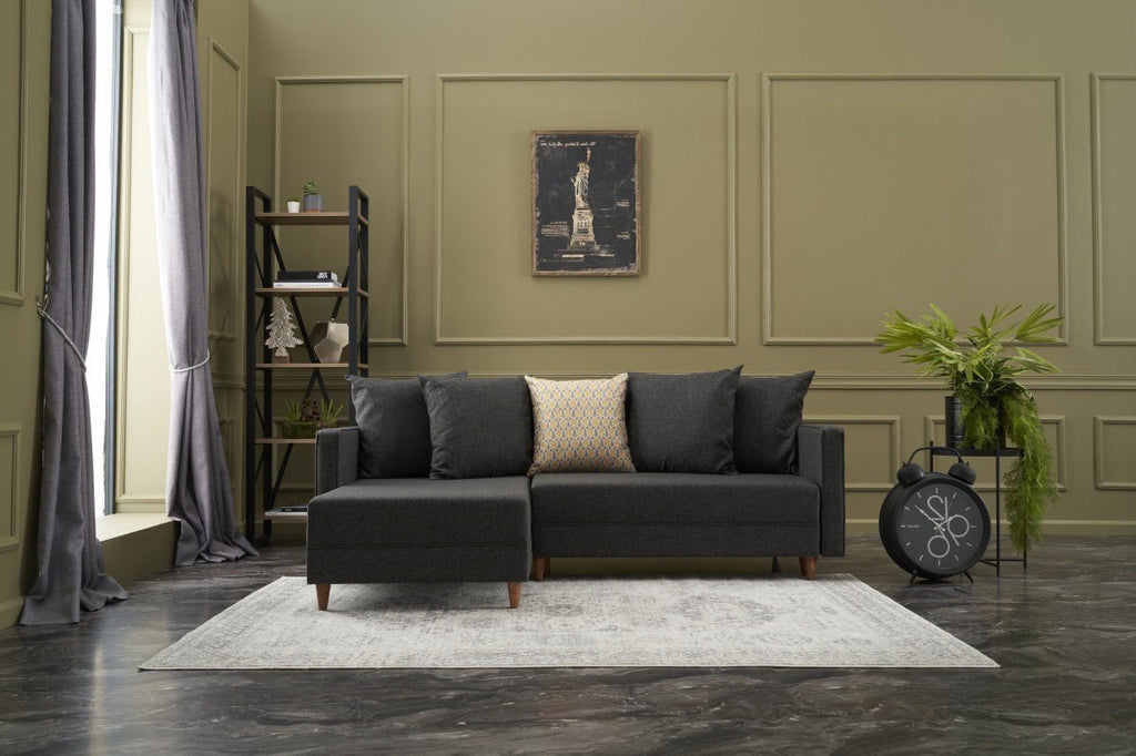 Sofá - Cama Chaise Longue Esquerdo "Monaco" - Cinzento Escuro - 215x80x150 cm - Estrutura em Madeira de Faia - Design Moderno - A minha loja
